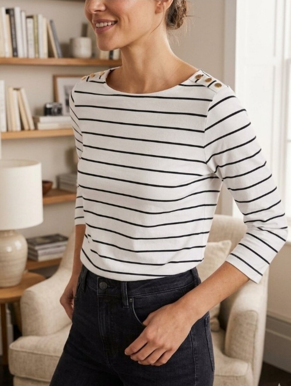 A New Day 3/4 Length Sleeve, Boat neck fitted top size Medium Women